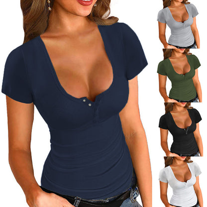 Women's Solid Color Casual T-shirt U-neck