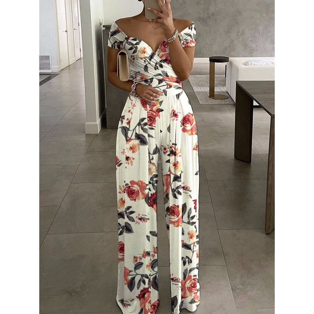 One-shoulder Printed Jumpsuit Trousers