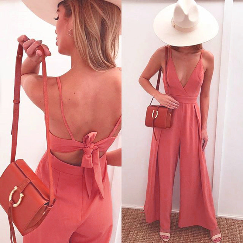 Women's Long-waisted Holiday Wide-leg Jumpsuit