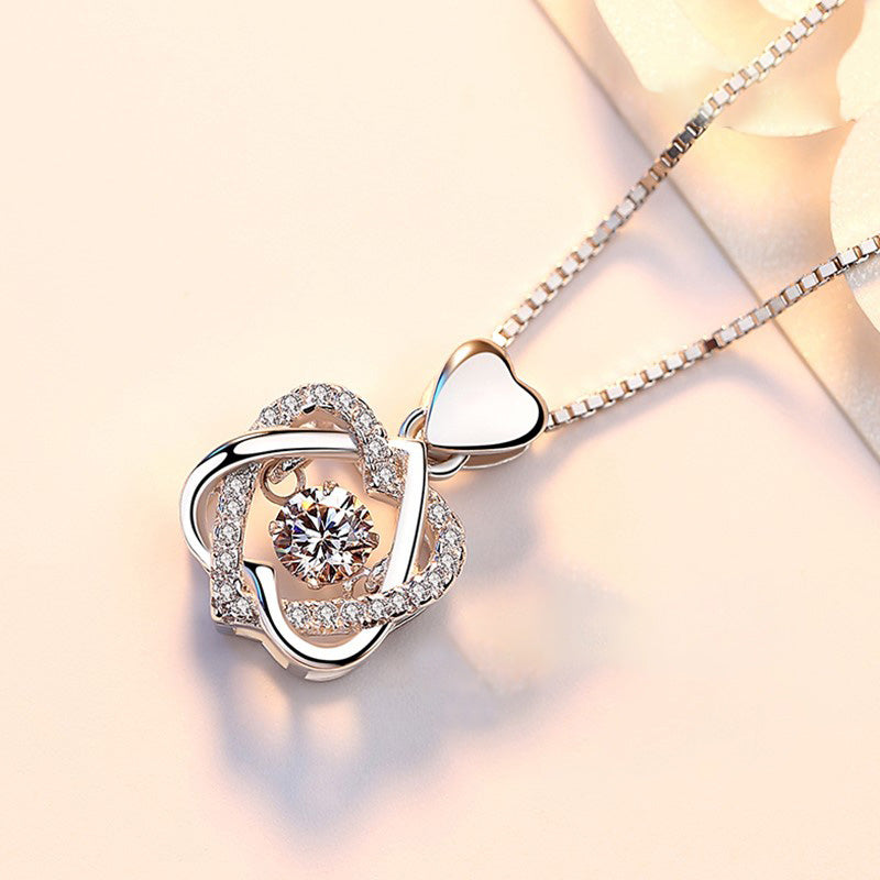 Heart Necklace Female 925 Silver Plated Rose Gold Pendant