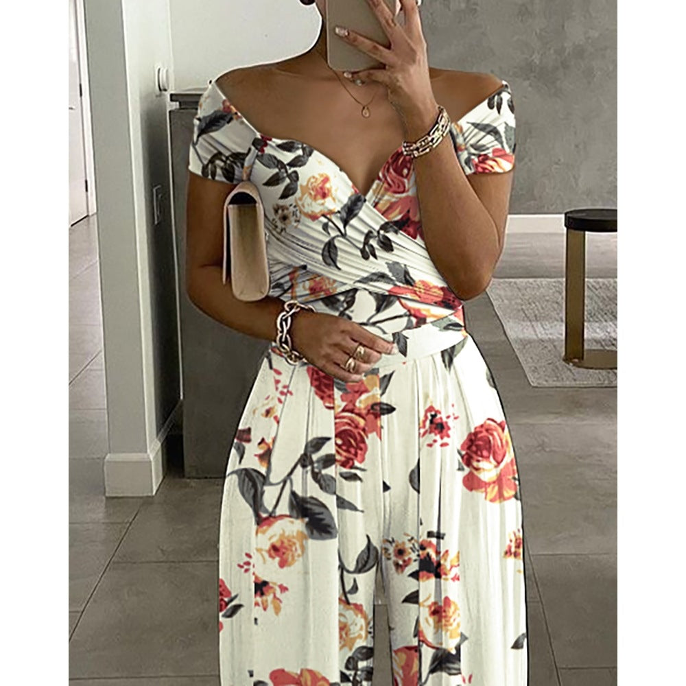 One-shoulder Printed Jumpsuit Trousers