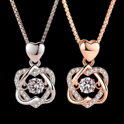 Heart Necklace Female 925 Silver Plated Rose Gold Pendant