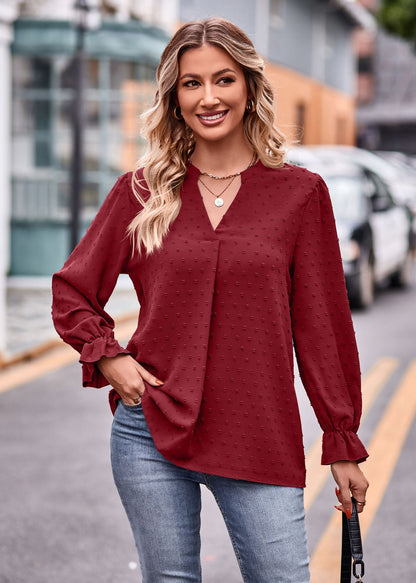 V-neck Loose Long Sleeve Umbrella Sleeve Top