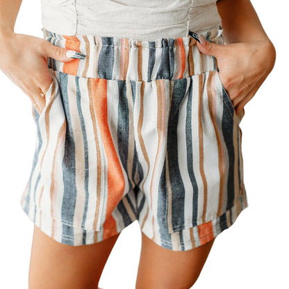 Striped Contrast Color Casual Shorts For Women