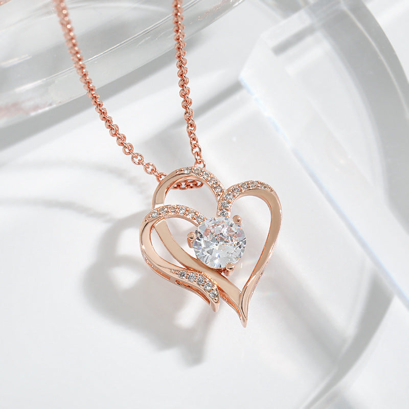 ove Necklace With Rhinestones Ins Personalized Heart-shaped