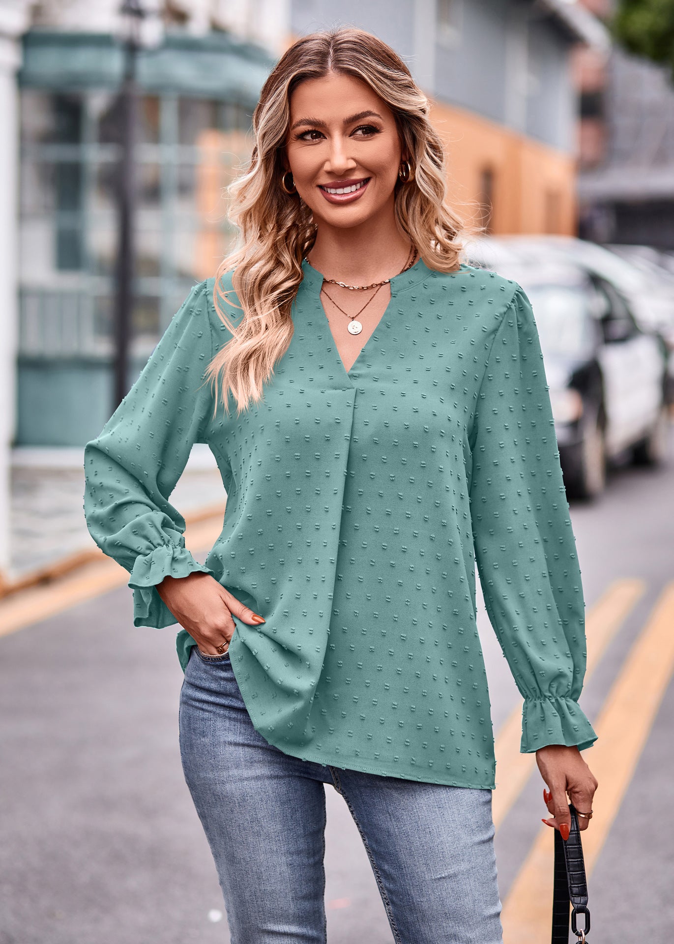 V-neck Loose Long Sleeve Umbrella Sleeve Top