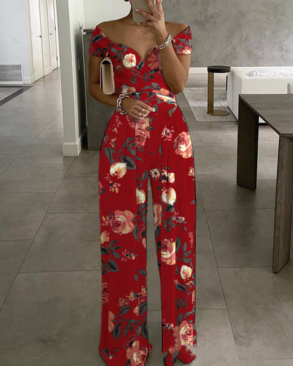 One-shoulder Printed Jumpsuit Trousers