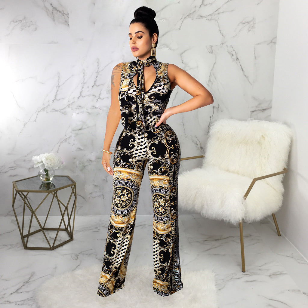 Printed sleeveless women's jumpsuit