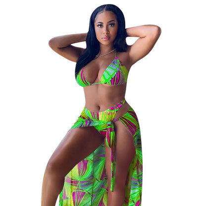 Split Swimsuit Summer Bikini Three-piece Print Beach Suit Swimming Sportswear