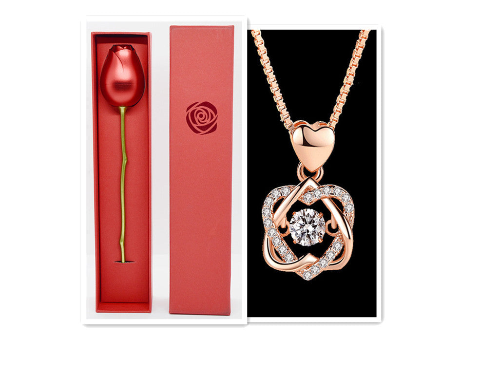 Heart Necklace Female 925 Silver Plated Rose Gold Pendant