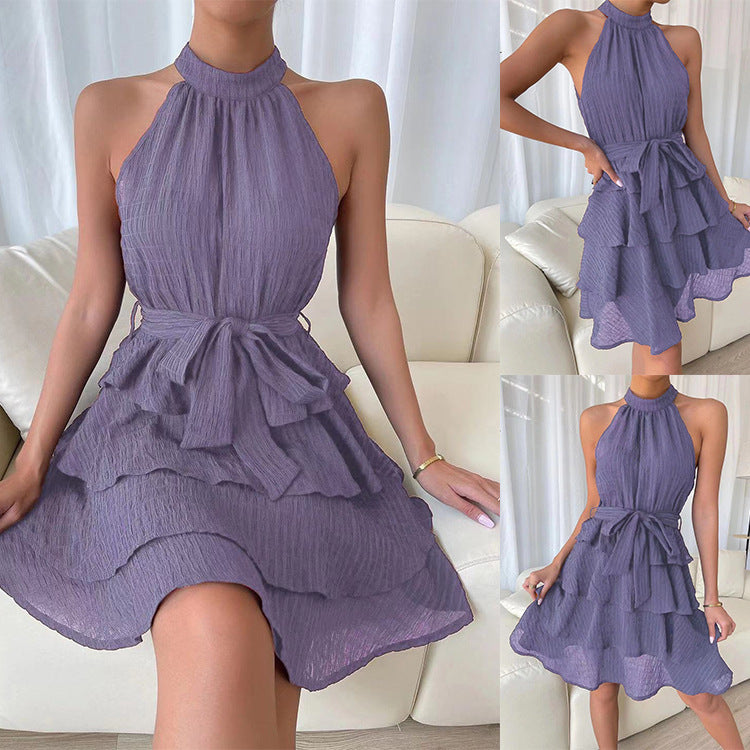 Women's Halterneck Dresses Sleeveless Ruffle Dress